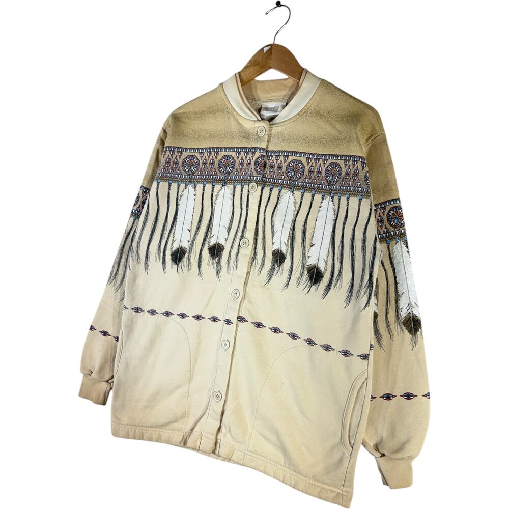 Vintage Native American Feather Pattern Button Up… - image 3